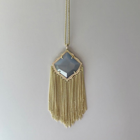 Kingston Gold Long Pendant Necklace In Slate Cats Eye - Picture 3 of 8